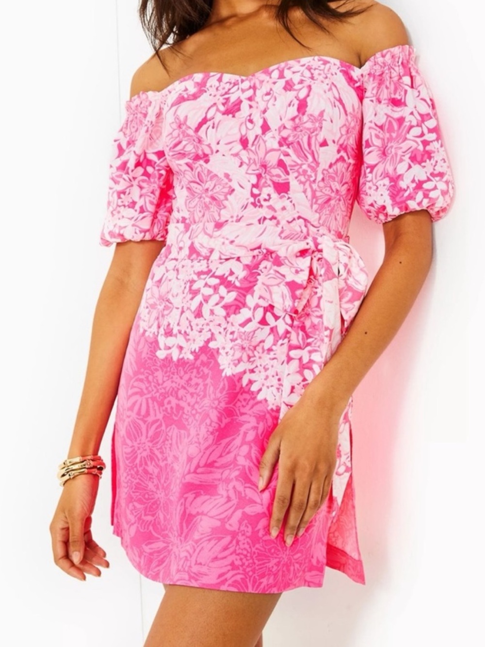 Lilly Pulitzer Winona Off Shoulder Romper Dress Shadow Dancer Engineer Pink NWT